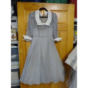 Vtg 50s flocked polk-a-dot Sheer Gray party dress White Collar Ladies‎ Small 6/8